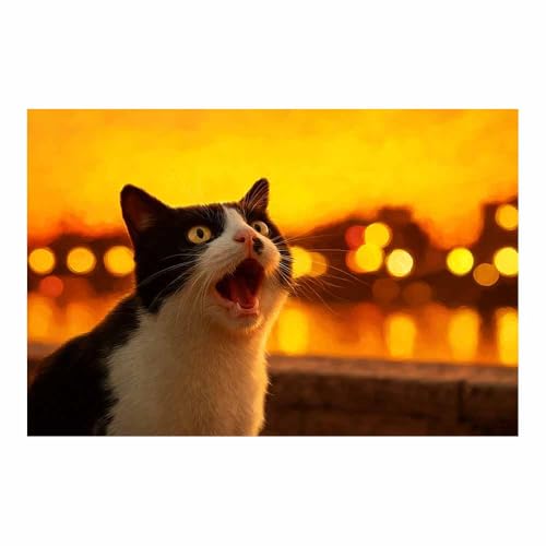 WUFIEA Leinwandbild mit Katzenmotiv, lustiges Tier Schreiender Mog Wohnzimmer Schlafzimmer Badezimmer Halloween Wanddekoration(Orange brennen126)-60x90cm Ungerahmt von WUFIEA