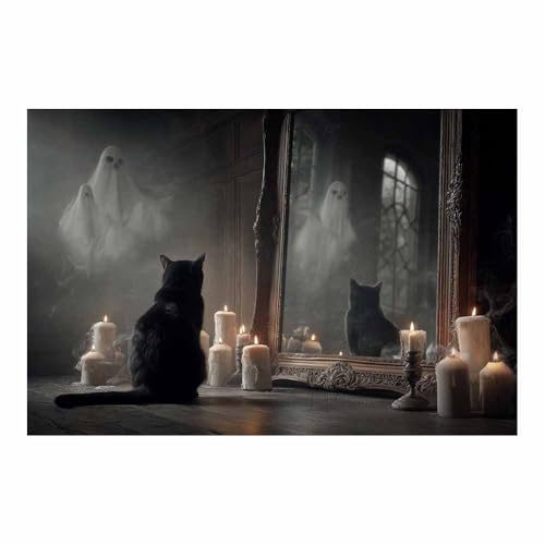 WUFIEA Leinwandbild mit Katzenmotiv, lustiges Tier Spiegel-Mog Wohnzimmer Schlafzimmer Badezimmer Halloween Wanddekoration(Kaffee Braun09)-20x30cm Ungerahmt von WUFIEA