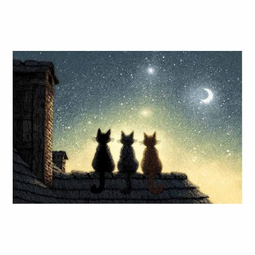 WUFIEA Leinwandbild mit Katzenmotiv, lustiges Tier Sternenguckermog Wohnzimmer Schlafzimmer Badezimmer Halloween Wanddekoration(Goldene147)-40x60cm Ungerahmt von WUFIEA