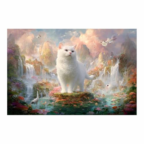 WUFIEA Leinwandbild mit Katzenmotiv, lustiges Tier Wunderland-Mog Wohnzimmer Schlafzimmer Badezimmer Halloween Wanddekoration(Lichtrosa114)-40x60cm Ungerahmt von WUFIEA