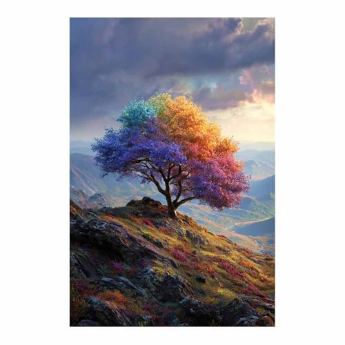 WUFIEA des Lebens Leinwand Bilder Baum auf Leinwandbilder Berggipfelbaum für Wohnzimmer Schlafzimmer(Lichtrosa)-70x100cm Ungerahmt von WUFIEA