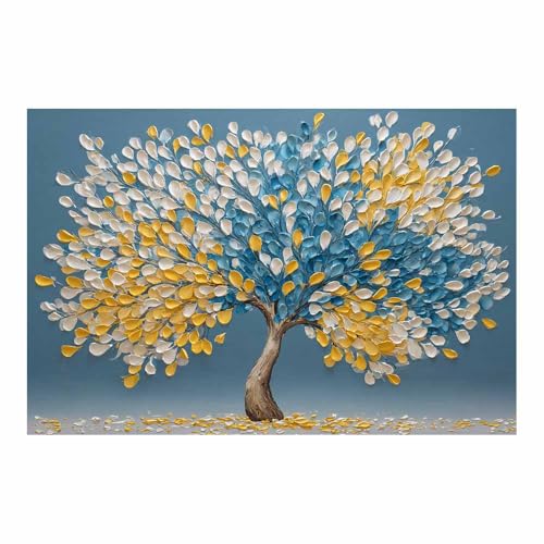 WUFIEA des Lebens Leinwand Bilder Baum auf Leinwandbilder Blau-Gelber Baum für Wohnzimmer Schlafzimmer(Wasserentenblau)-70x100cm Ungerahmt von WUFIEA