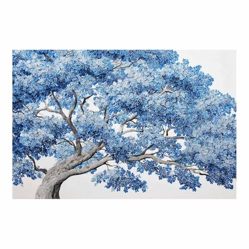 WUFIEA des Lebens Leinwand Bilder Baum auf Leinwandbilder Blauer Blätterbaum für Wohnzimmer Schlafzimmer(Blau)-60x80cm Ungerahmt von WUFIEA