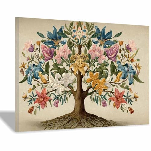 WUFIEA des Lebens Leinwand Bilder Baum auf Leinwandbilder Blumenbaum für Wohnzimmer Schlafzimmer(Kaffee Braun)-70x100cm Gerahmt von WUFIEA