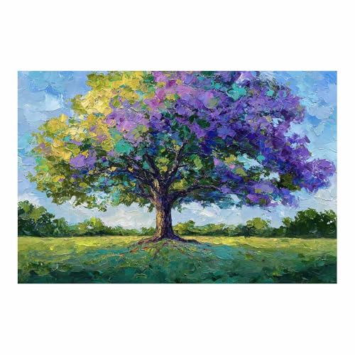 WUFIEA des Lebens Leinwand Bilder Baum auf Leinwandbilder Blumenbaum für Wohnzimmer Schlafzimmer(Violett)-60x80cm Ungerahmt von WUFIEA
