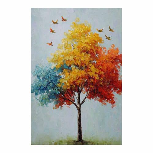 WUFIEA des Lebens Leinwand Bilder Baum auf Leinwandbilder Bunter Laubbaum für Wohnzimmer Schlafzimmer(Gelb)-40x60cm Ungerahmt von WUFIEA