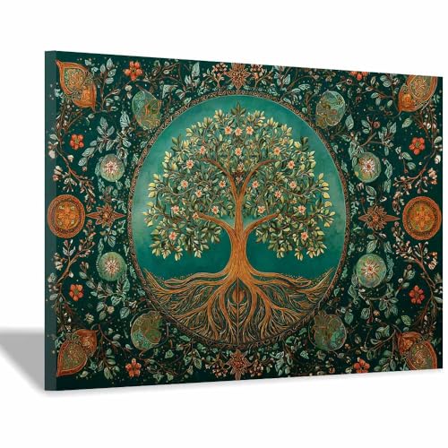 WUFIEA des Lebens Leinwand Bilder Baum auf Leinwandbilder Dekorativer Baum für Wohnzimmer Schlafzimmer(Dunkelgrün)-20x30cm Gerahmt von WUFIEA