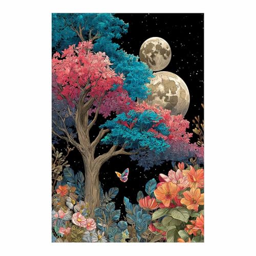 WUFIEA des Lebens Leinwand Bilder Baum auf Leinwandbilder Doppelter Mondbaum für Wohnzimmer Schlafzimmer(Mehrfarbige)-40x60cm Ungerahmt von WUFIEA