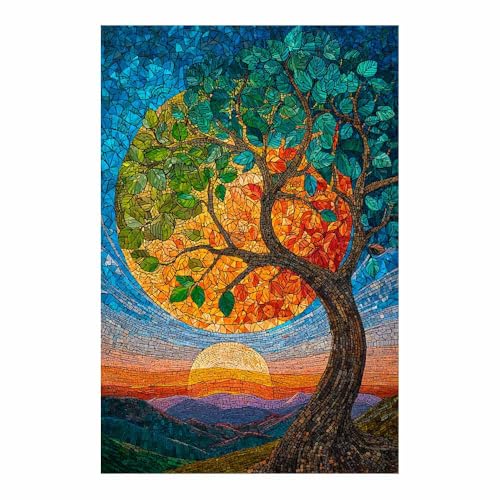 WUFIEA des Lebens Leinwand Bilder Baum auf Leinwandbilder Farbiger Ringbaum für Wohnzimmer Schlafzimmer(Orange)-40x60cm Ungerahmt von WUFIEA