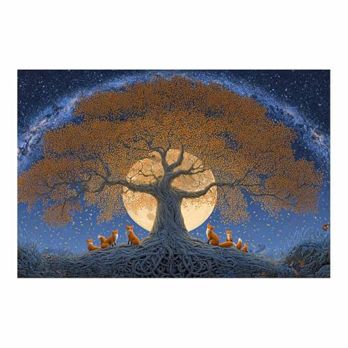 WUFIEA des Lebens Leinwand Bilder Baum auf Leinwandbilder Fuchs-Begleitbaum für Wohnzimmer Schlafzimmer(Orange)-70x100cm Ungerahmt von WUFIEA