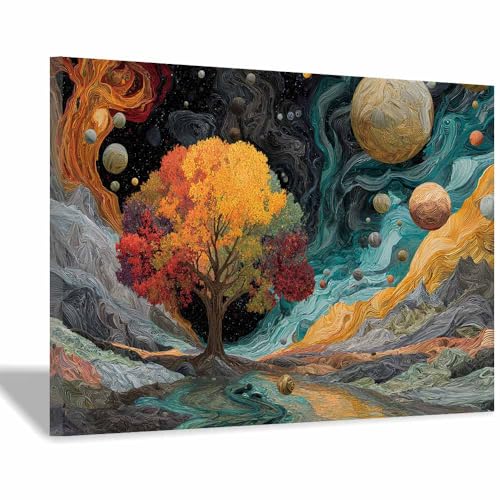 WUFIEA des Lebens Leinwand Bilder Baum auf Leinwandbilder Galaxienbaum für Wohnzimmer Schlafzimmer(Braun)-60x90cm Gerahmt von WUFIEA