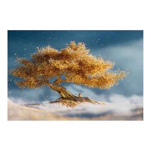 WUFIEA des Lebens Leinwand Bilder Baum auf Leinwandbilder Goldener Laubbaum für Wohnzimmer Schlafzimmer(Goldene)-60x90cm Ungerahmt von WUFIEA