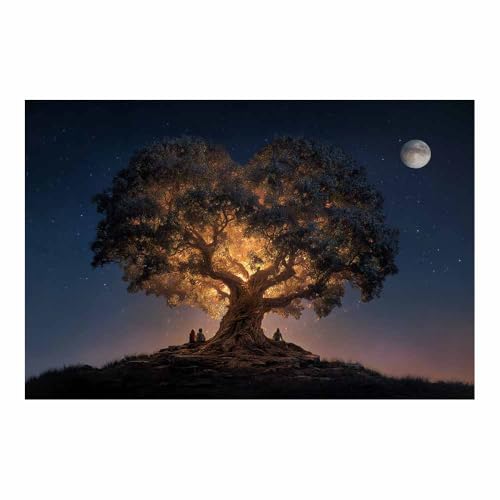 WUFIEA des Lebens Leinwand Bilder Baum auf Leinwandbilder Herzbaum für Wohnzimmer Schlafzimmer(Hellgrau Violett)-60x90cm Ungerahmt von WUFIEA