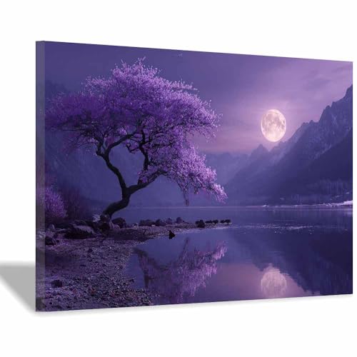 WUFIEA des Lebens Leinwand Bilder Baum auf Leinwandbilder Lila Kirschbaum für Wohnzimmer Schlafzimmer(Violett)-20x30cm Gerahmt von WUFIEA
