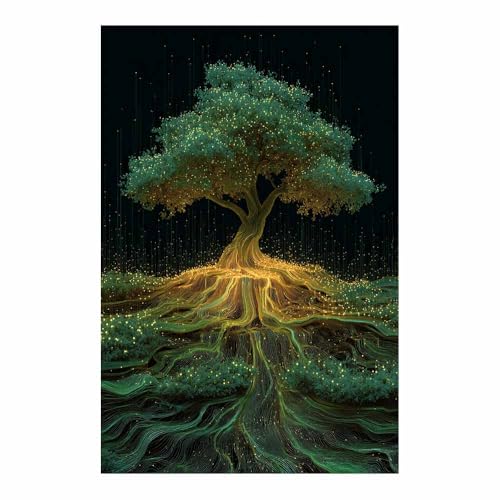 WUFIEA des Lebens Leinwand Bilder Baum auf Leinwandbilder Luftschlangenbaum für Wohnzimmer Schlafzimmer(Grün)-70x100cm Ungerahmt von WUFIEA