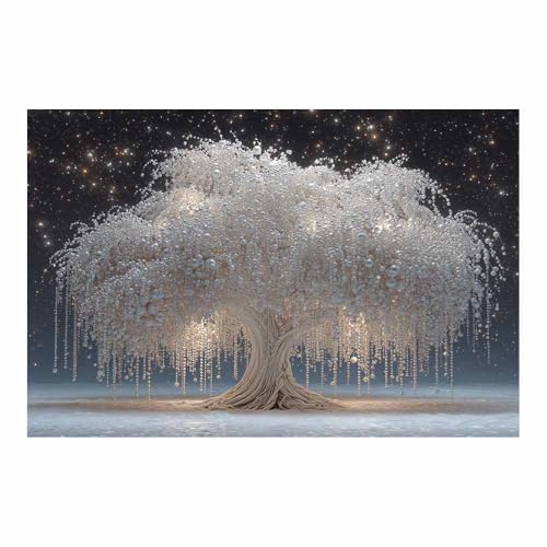 WUFIEA des Lebens Leinwand Bilder Baum auf Leinwandbilder Perlenbaum für Wohnzimmer Schlafzimmer(Weiß)-40x60cm Ungerahmt von WUFIEA