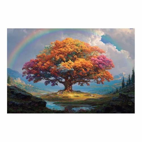 WUFIEA des Lebens Leinwand Bilder Baum auf Leinwandbilder Regenbogenbaum für Wohnzimmer Schlafzimmer(Mehrfarbige)-60x80cm Ungerahmt von WUFIEA