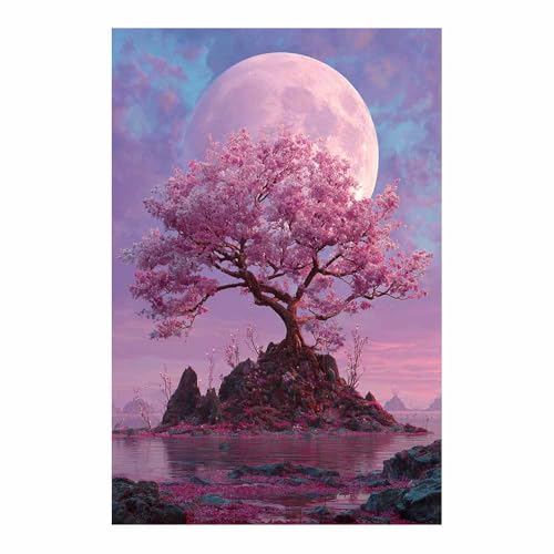WUFIEA des Lebens Leinwand Bilder Baum auf Leinwandbilder Rosa Mondbaum für Wohnzimmer Schlafzimmer(Rosa)-20x30cm Ungerahmt von WUFIEA