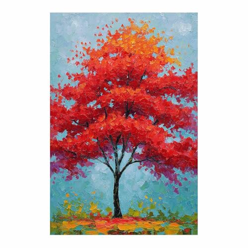 WUFIEA des Lebens Leinwand Bilder Baum auf Leinwandbilder Roter Flammenbaum für Wohnzimmer Schlafzimmer(Rosenrot)-20x30cm Ungerahmt von WUFIEA
