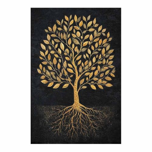 WUFIEA des Lebens Leinwand Bilder Baum auf Leinwandbilder Schwarzgoldbaum für Wohnzimmer Schlafzimmer(Silber)-70x100cm Ungerahmt von WUFIEA