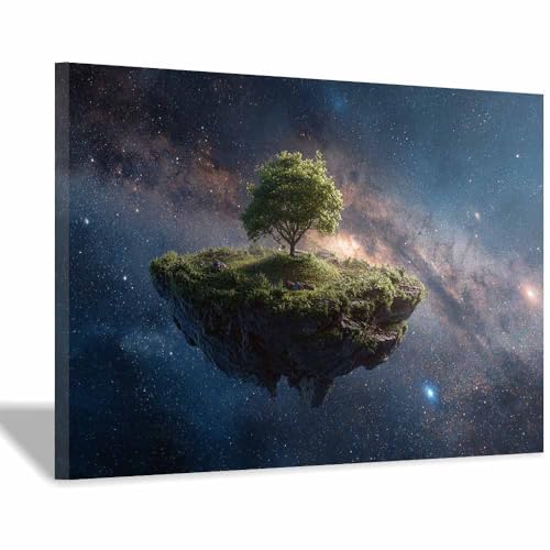 WUFIEA des Lebens Leinwand Bilder Baum auf Leinwandbilder Schwebender Baum für Wohnzimmer Schlafzimmer(Hellgrau)-60x90cm Gerahmt von WUFIEA