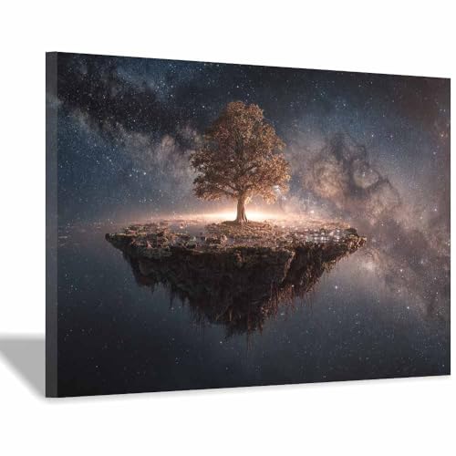 WUFIEA des Lebens Leinwand Bilder Baum auf Leinwandbilder Sternenbaum für Wohnzimmer Schlafzimmer(Braun)-60x90cm Gerahmt von WUFIEA
