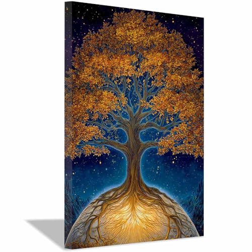 WUFIEA des Lebens Leinwand Bilder Baum auf Leinwandbilder Sternenbaum für Wohnzimmer Schlafzimmer(Orange)-20x30cm Gerahmt von WUFIEA