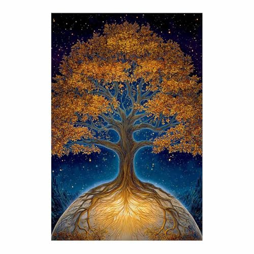 WUFIEA des Lebens Leinwand Bilder Baum auf Leinwandbilder Sternenbaum für Wohnzimmer Schlafzimmer(Orange)-60x80cm Ungerahmt von WUFIEA