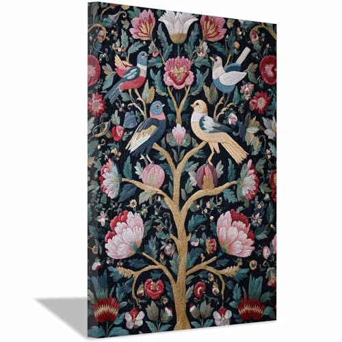 WUFIEA des Lebens Leinwand Bilder Baum auf Leinwandbilder Vogel- und Blütenbaum für Wohnzimmer Schlafzimmer(schwarz)-60x80cm Gerahmt von WUFIEA