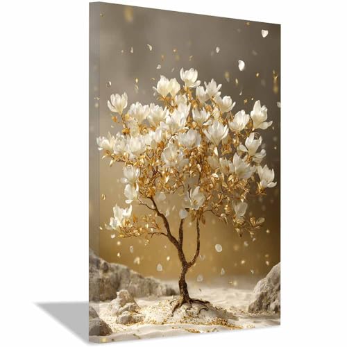 WUFIEA des Lebens Leinwand Bilder Baum auf Leinwandbilder Weißer Jadebaum für Wohnzimmer Schlafzimmer(Weiß)-20x30cm Gerahmt von WUFIEA