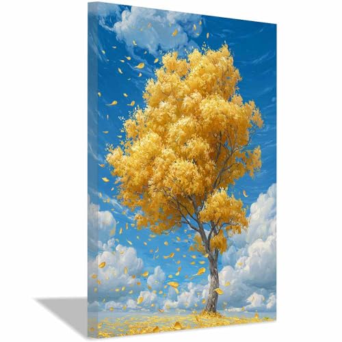WUFIEA des Lebens Leinwand Bilder Baum auf Leinwandbilder Windblattbaum für Wohnzimmer Schlafzimmer(Orange)-20x30cm Gerahmt von WUFIEA