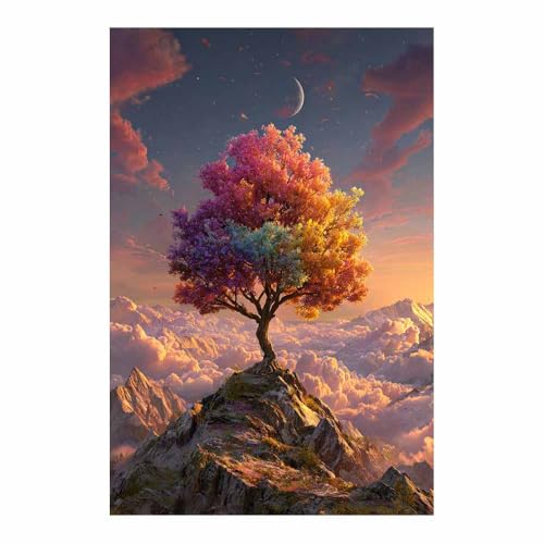 WUFIEA des Lebens Leinwand Bilder Baum auf Leinwandbilder Wolkengipfelbaum für Wohnzimmer Schlafzimmer(Orange)-40x60cm Ungerahmt von WUFIEA