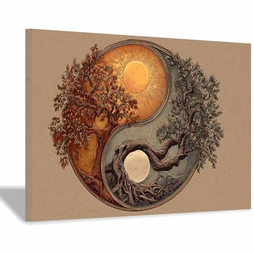 WUFIEA des Lebens Leinwand Bilder Baum auf Leinwandbilder Yin-Yang-Baum für Wohnzimmer Schlafzimmer(Braun)-40x60cm Gerahmt von WUFIEA