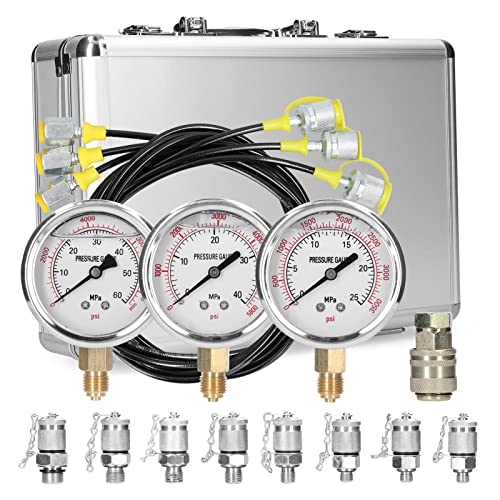 Hydraulikdruckmessgerät-Kit, Hydraulikdruckmessung für Bagger mit 9 Kupplungen, 3 Druckmessgeräten, 3 Prüfschläuchen für Bagger- und Ionmaschinen Hydraulikdruckmessgerät-Kit, Hydraulikdruckmessung für Bagger mit 9 Kupplungen, 3 Druckmessgeräten, 3 Prüfschläuchen für Bagger- und Ionmaschinen von WUGMCNFBC