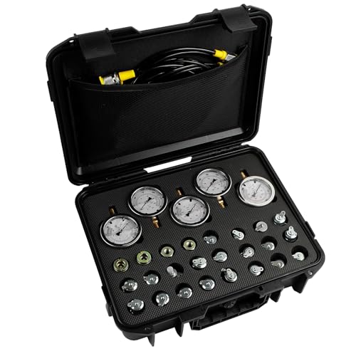 Hydraulikdruckmessgerät-Testkit mit 5 Messgeräten 1/10/25/40/60 MPa, 24 geraden Anschlüssen, 4 Prüfschläuchen, Hydraulik-Testkit für Baumaschinenbagger Hydraulikdruckmessgerät-Testkit mit 5 Messgeräten 1/10/25/40/60 MPa, 24 geraden Anschlüssen, 4 Prüfschläuchen, Hydraulik-Testkit für Baumaschinenbagger von WUGMCNFBC