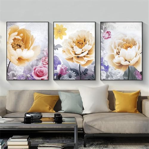 Kunstbilder-Abstrakte Aquarell Rosa Blumen Poster Wand Kunst Leinwand Malerei Moderne Nordisch Druck Wand Bilder für Wohnzimmer Küche Zimmer Dekoration-40 * 50cm*3/16 * 20Zoll*3 Stück (ohne Rahmen) von WUHBCZ