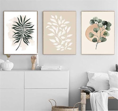 Kunstbilder-Abstrakte Boho Kunstdrucke Poster Leinwandmalerei Natürliche Pflanze Blatt Wandkunst Bilder Wohnzimmer Küche Zimmer Startseite Dekor Kunstwerk-40*50cm*3/16*20Zoll*3 Stück (ohne Rahmen) von WUHBCZ