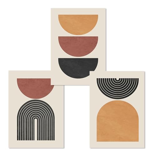 Kunstbilder-Abstrakte Geometrische Arch Mid Century Wand Kunst Poster Leinwand Malerei Drucken Bilder Kunstwerk Wohnzimmer Büro Zimmer Hause Dekoration-40 * 50cm*3/16 * 20Zoll*3 Stück (ohne Rahmen) von WUHBCZ