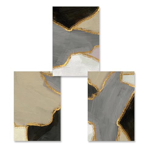 Kunstbilder-Abstrakte Gold Schwarz Braun Mid Century Moderne Poster Wand Kunst Leinwand Malerei Drucken Bilder Wohnzimmer Büro Innen Wohnkultur-40 * 50cm*3/16 * 20Zoll*3 Stück (ohne Rahmen) von WUHBCZ