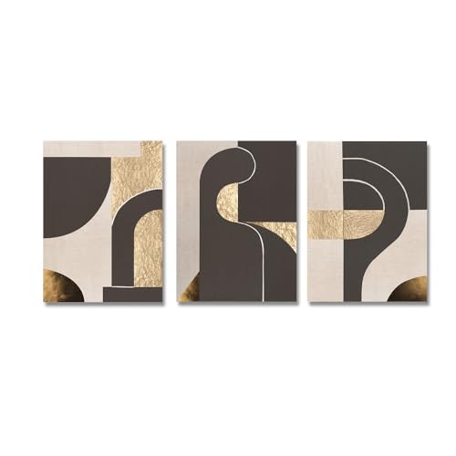 Kunstbilder-Abstrakte Wandkunst Goldbraun Geometrische Ästhetische Poster und Drucke Moderne Leinwandmalerei Kunstwerk für Wohnzimmer Heimbüro Dekoration-40*50cm*3/16*20Zoll*3 Stück (ohne Rahmen) von WUHBCZ