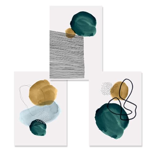 Kunstdrucke-Abstrakte Aquarell Grüne Geometrische Linie Leinwand Malerei Wand Kunstdrucke Poster Bild Wohnzimmer Küche Büro Schlafzimmer Dekoration-30*50cm*3/12*20Zoll*3 Stück (ohne Rahmen) von WUHBCZ
