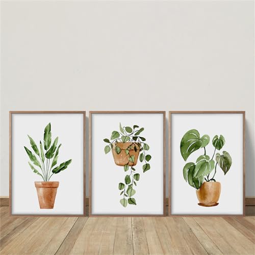 Kunstdrucke-Abstrakte Grüne Pflanzen Blumentöpfe Wandkunstdrucke Poster Gedruckte Leinwandgemälde Bilder Wohnzimmer Küche Startseite Zimmer Dekoration-30*50cm*3/12*20Zoll*3 Stück (ohne Rahmen) von WUHBCZ