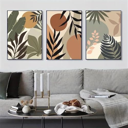 Kunstdrucke-Abstrakte Kunstdrucke Palmblatt Leinwand Poster Geometrie Kreis Mit Grünen Pflanzen Wandkunst Botanische Wandbilder Moderne Küchendekoration-40*60cm*3/16*24Zoll*3 Stück (ohne Rahmen) von WUHBCZ