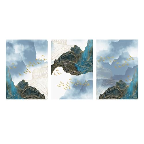 Kunstdrucke-Abstrakte Linie Verschmiert Textur Gold Block Poster Leinwand Malerei Wand Kunst Bilder für Wohnzimmer Büro Zimmer Hause Dekoration-40 * 60cm*3/16 * 24Zoll*3 Stück (ohne Rahmen) von WUHBCZ
