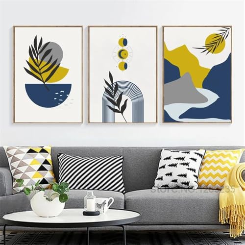 Kunstdrucke-Boho Abstrakte Geometrische Linie Bogen Blätter Wand Kunst Leinwand Malerei Poster und Drucke Bilder für Wohnzimmer Büro Innen Wohnkultur-40 * 60cm*3/16 * 24Zoll*3 Stück (ohne Rahmen) von WUHBCZ