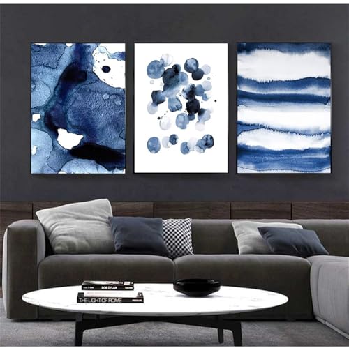 Kunstdrucke-Nordische Moderne Abstrakte Geometrische Blaue Flecken Kunstdrucke Poster Leinwand Bilder Kunstwerk für Wohnzimmer Büro Zimmer Schlafzimmer Dekor-40*60cm*3/16*24Zoll*3 Stück (ohne Rahmen) von WUHBCZ