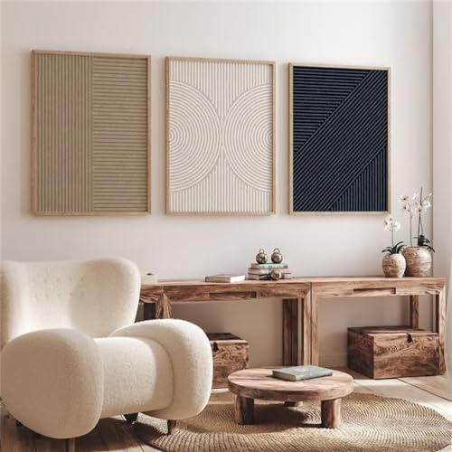 Kunstposter - 3-Teilig Modernes Neutrales Abstraktes Poster Wandkunst Einfacher Liniendruck Poster Beige Minimalistisches Wanddekor für Wohnzimmer Küche Büro - 50*70 Cm - 3 Stück (Ohne Rahmen) von WUHBCZ