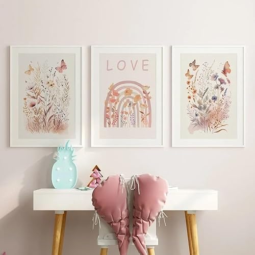 Leinwanddrucke,3 Stück-Abstrakte Aquarell Boho Regenbogen Poster Wildflower Druck Wand Kunst Leinwand Malerei Wand Bilder für Wohnzimmer Schlafzimmer Dekoration-50 * 70cm/(20 * 27 Zoll) Ungerahmt von WUHBCZ