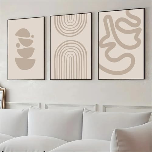 Leinwanddrucke,3 Stück-Abstrakte Beige Böhmen Linien Wand Kunst Poster Leinwand Malerei Moderne Geometrie Druck Bilder Nordisch Poster für Wohnzimmer Dekor-60 * 70cm/(24 * 27 Zoll) Ungerahmt von WUHBCZ