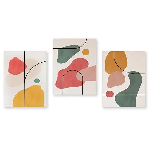 Leinwanddrucke,3 Stück-Abstrakte Mehrfarbige Linien Farbblöcke Kunst Poster Druck Bild Moderne Wandkunst Leinwand Malerei für Wohnzimmer Schlafzimmer Dekoration-60 * 70cm/(24 * 27 Zoll) Ungerahmt von WUHBCZ